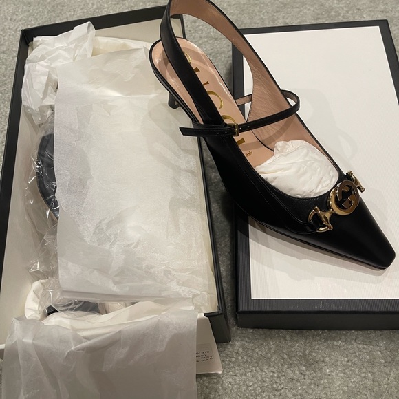 Gucci classic black logo slingback heels - Picture 2 of 4